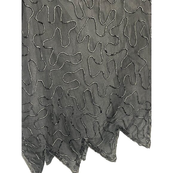 Vintage Laurence Kazar Black Beaded Silk Top 3X Short Sleeve Party Elegant sheer - Picture 8 of 16